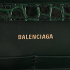 Shiny Calfskin Crocodile Embossed Hourglass Chain Bag Forest Green