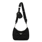 Prada Re-Nylon Triangle Padded Patchwork Shoulder Bag Black