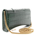 Shiny Calfskin Crocodile Embossed Hourglass Chain Bag Forest Green