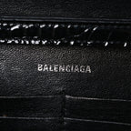 Shiny Calfskin Monochrome Crocodile Embossed Hourglass Chain Bag Black