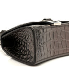 Metallic Shiny Calfskin Crocodile Embossed Hourglass Top Handle Bag XS Dark Bronze