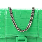 Shiny Calfskin Crocodile Embossed Hourglass Chain Bag Vivid Green