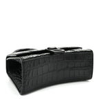 Shiny Calfskin Monochrome Crocodile Embossed Hourglass Top Handle Bag XS Black