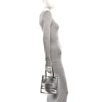 Metallic Squared Calfskin Logo North South Shopper Tote XXS Silver
