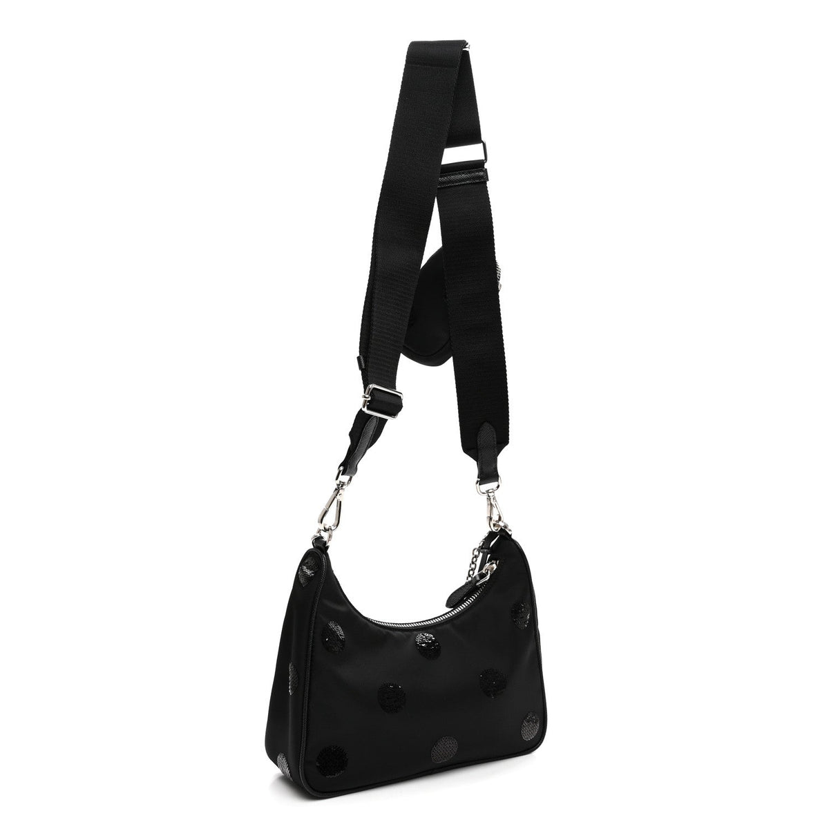 Prada Nylon Sequin Embellished Polka Dot Re-Edition 2005 Shoulder Bag Black