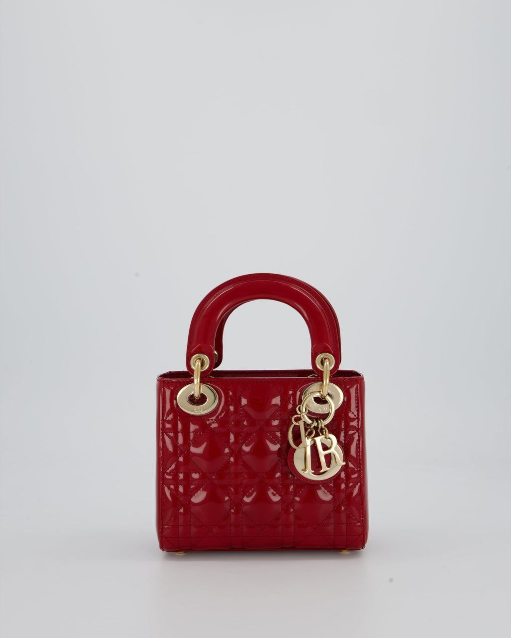 Christian Dior Mini Lady Dior Bag in Cherry Red Patent Leather with Gold Hardware