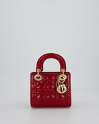 Christian Dior Mini Lady Dior Bag in Cherry Red Patent Leather with Gold Hardware