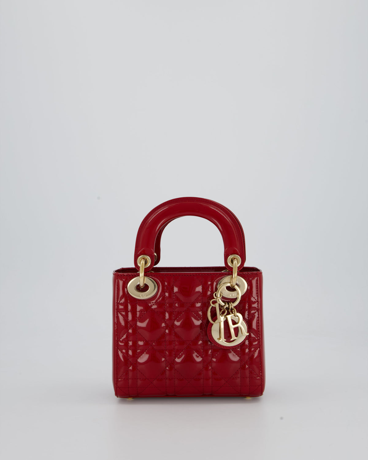 Christian Dior Mini Lady Dior Bag in Cherry Red Patent Leather with Gold Hardware