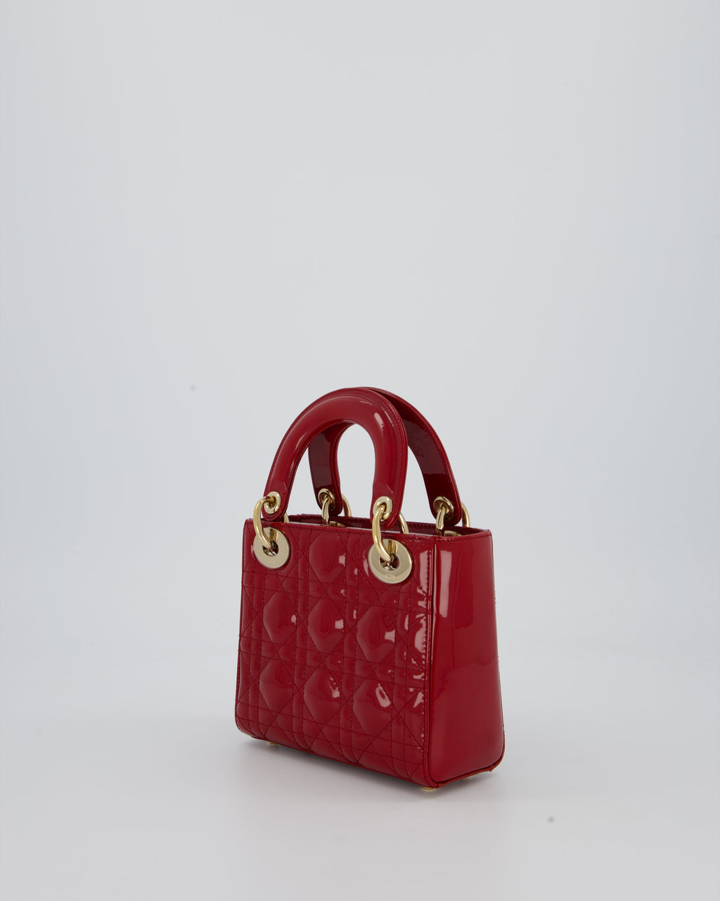 Christian Dior Mini Lady Dior Bag in Cherry Red Patent Leather with Gold Hardware
