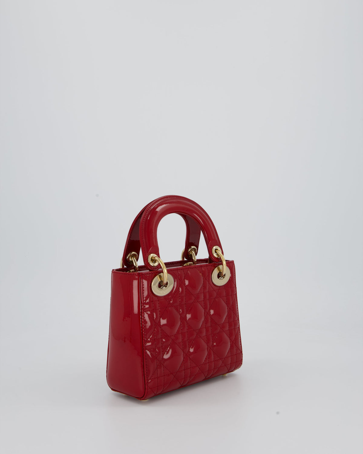 Christian Dior Mini Lady Dior Bag in Cherry Red Patent Leather with Gold Hardware