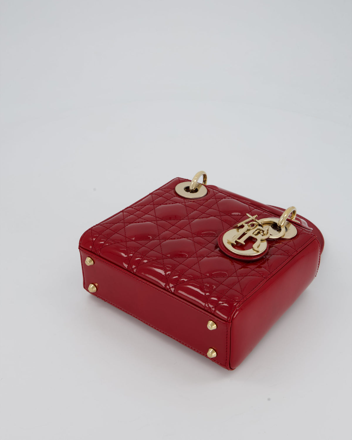 Christian Dior Mini Lady Dior Bag in Cherry Red Patent Leather with Gold Hardware