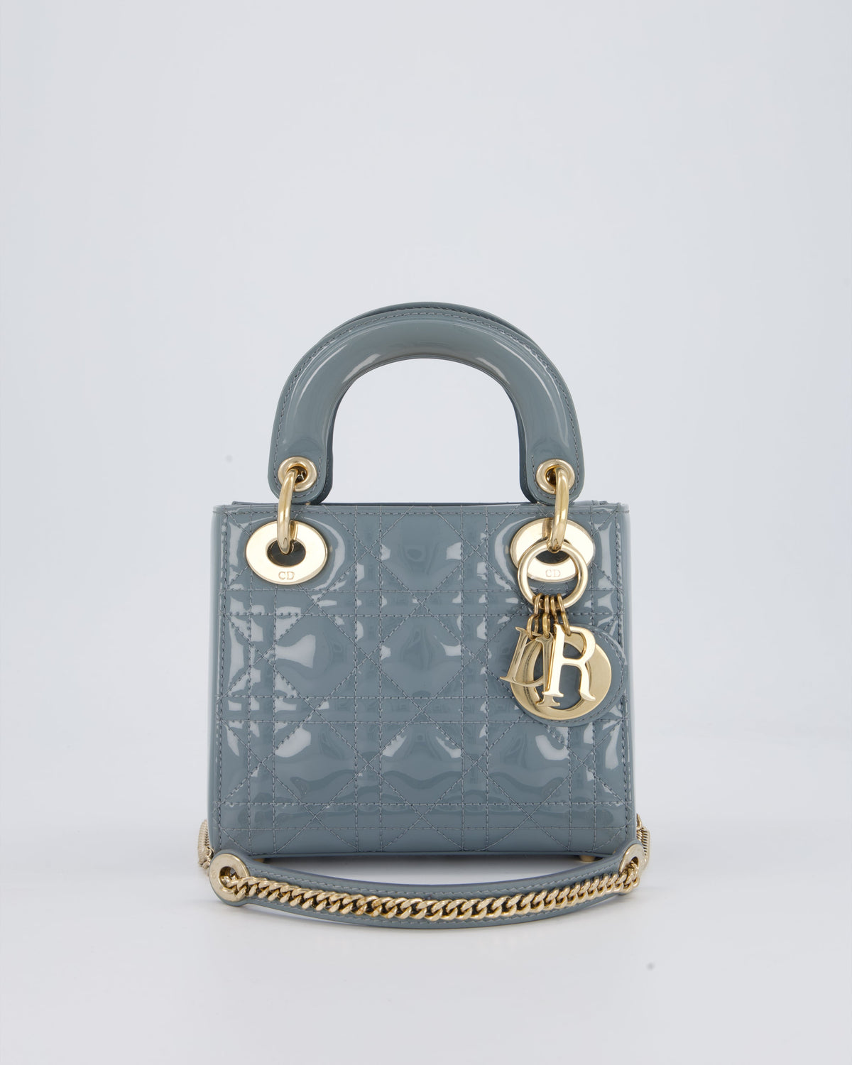 Christian Dior Cloudy Blue Mini Lady Dior Bag in Patent Leather With Gold Hardware