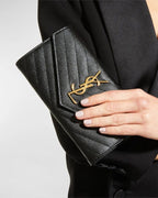 YSL Monogram Large Flap Wallet in Grained Leather