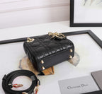 Dior Mini Black Quilted Leather Crossbody Handbag with Gold Charms