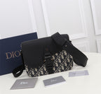 Dior Vintage Monogram Canvas Crossbody Messenger Bag with Black Leather Flap