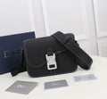 Christian Dior Black Grained Calfskin Lingot Messenger Bag with Contrast Stitching