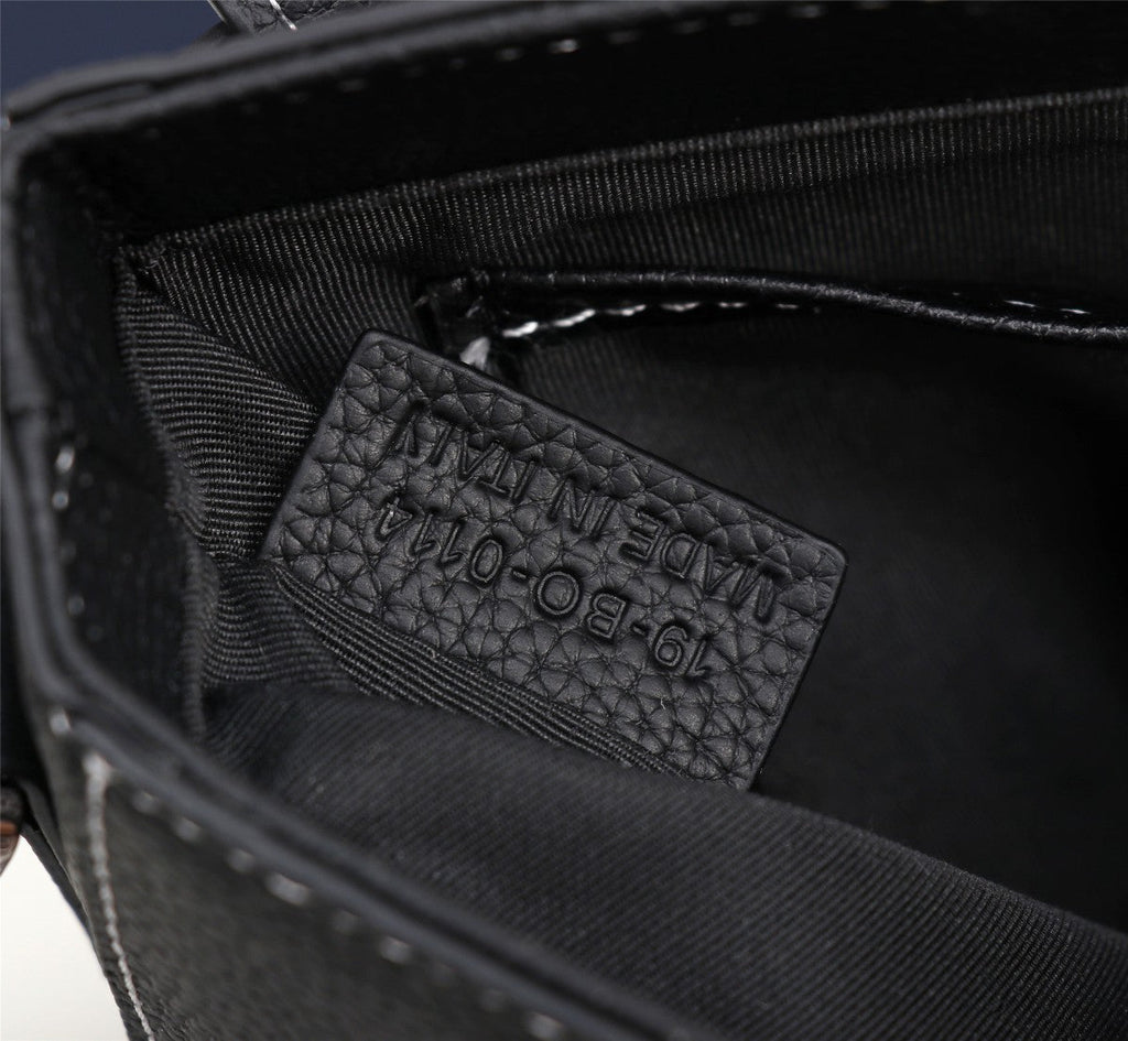 Christian Dior Black Grained Calfskin Lingot Messenger Bag with Contrast Stitching