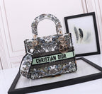 Dior Luxury Floral Butterfly Embroidered Handbag with Top Handle