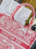 Dior Vintage Pink Toile de Jouy Canvas Tote Bag Top Handle Handbag