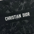 Dior Elegant Black Embroidered Floral Canvas Tote Bag with Top Handles