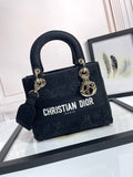 Dior Black Embroidered Canvas Top Handle Handbag with Shoulder Strap