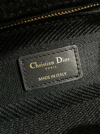 Dior Black Embroidered Canvas Top Handle Handbag with Shoulder Strap
