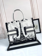 Dior Paris Eiffel Tower Embroidered Canvas Tote Bag Travel Handbag