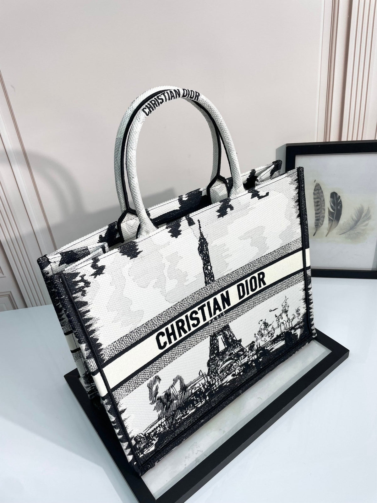 Dior Paris Eiffel Tower Embroidered Canvas Tote Bag Travel Handbag