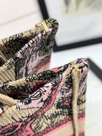 Dior Vintage Pink Tiger Embroidered Canvas Tote Bag with Handles