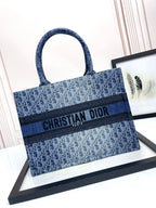 Dior Blue Monogram Embroidered Canvas Tote Bag Luxury Style Handbag