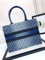 Dior Blue Monogram Embroidered Canvas Tote Bag Luxury Style Handbag