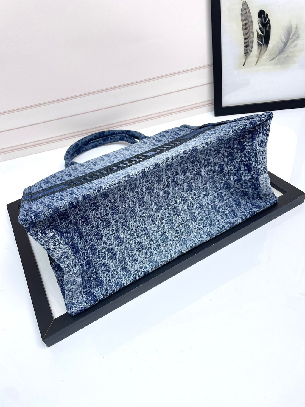 Dior Blue Monogram Embroidered Canvas Tote Bag Luxury Style Handbag