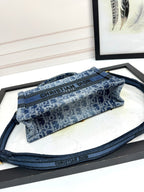 Dior Casual Blue Denim Monogram Tote Bag with Crossbody Strap