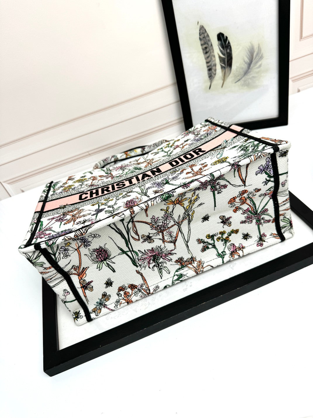 Dior Floral Embroidered Canvas Tote Bag Large Travel Handbag