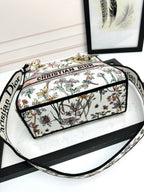 Dior Elegant Floral Embroidered Canvas Handbag with Shoulder Strap