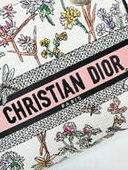 Dior Elegant Floral Embroidered Canvas Handbag with Shoulder Strap
