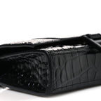 Shiny Calfskin Monochrome Crocodile Embossed Hourglass Chain Bag Black