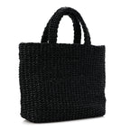 Prada Yarn Raffia Effect Crochet Small Logo Tote Black