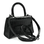 Shiny Calfskin Monochrome Crocodile Embossed Hourglass Top Handle Bag XS Black