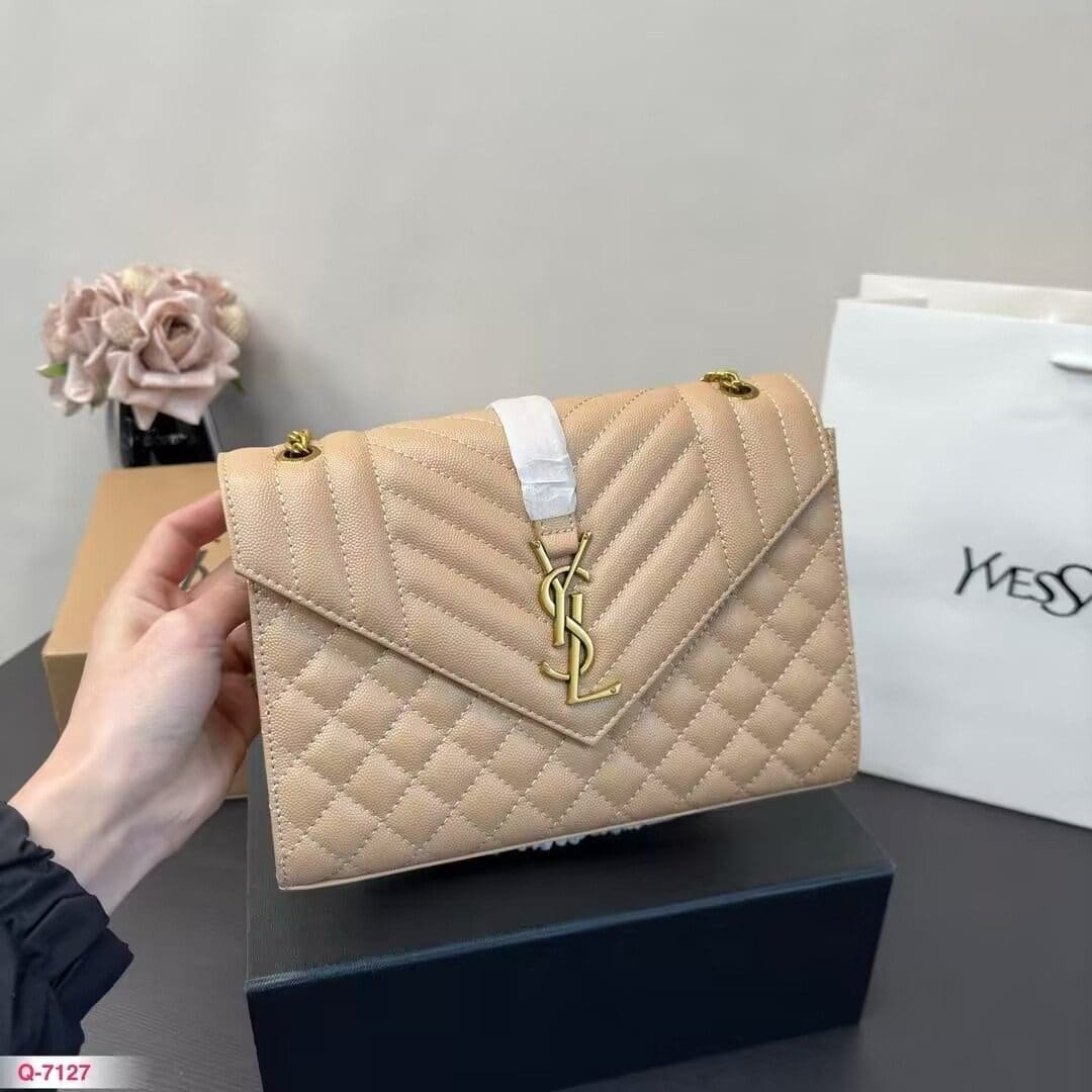 Saint Laurent ENVELOPE MEDIUM IN QUILTED GRAIN DE POUDRE EMBOSSED LEATHER