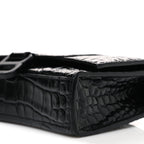 Shiny Calfskin Monochrome Crocodile Embossed Hourglass Chain Bag Black