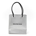 Metallic Squared Calfskin Logo North South Shopper Tote XXS Silver
