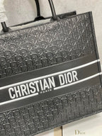 Dior Black Embossed Monogram Square Tote Bag with Top Handles