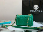 Chanel Green Quilted Mini Flap Bag with Gold-Tone Chunky Chain Handle