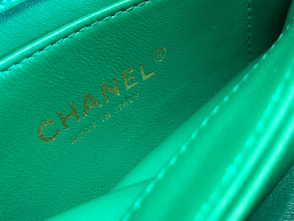 Chanel Green Quilted Mini Flap Bag with Gold-Tone Chunky Chain Handle