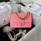 Chanel Pink Quilted Mini Flap Bag with Gold Hardware and Heart Charm