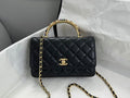 Chanel Small Flap Bag with Top Handle - Black Quilted Leather Gold Hardware