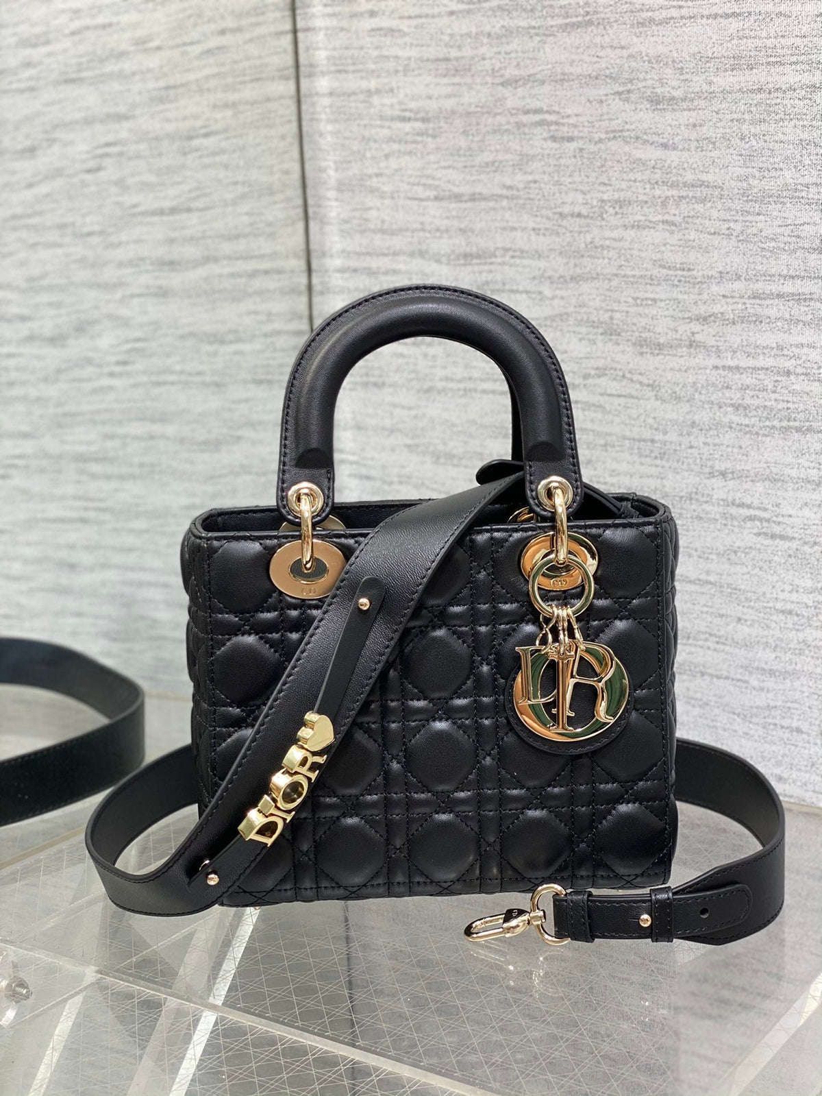 Dior Small Lady Dior My ABCDior Bag Black Cannage Lambskin Gold-Finish Metal
