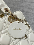 Dior White Quilted Leather Handbag with Gold Charms and Wide Strap