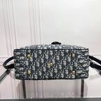 Dior Classic Navy Blue Monogram Canvas Satchel Bag with Top Handles